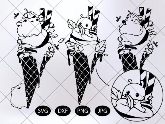 3 Kawaii Cute Animal Ice Cream SVG: Graphics & Illustrations