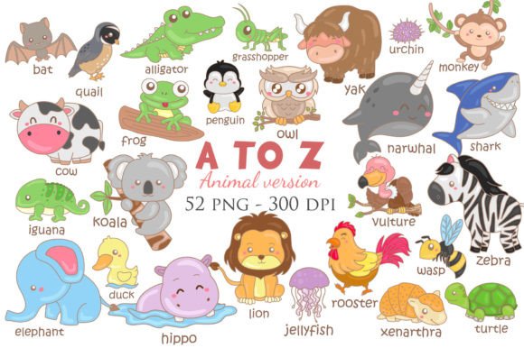 A to Z Animal Vocabulary School Cartoon Graphics