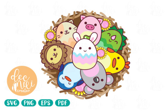 Animal Happy Easter Eggs in Cote: Graphics & Illustrations