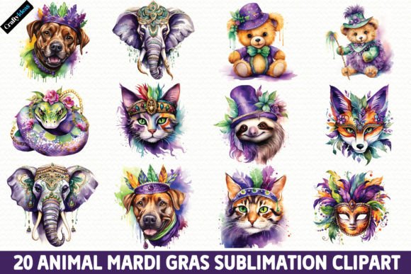 Animal Mardi Gras Sublimation Clipart: Graphics & Illustrations
