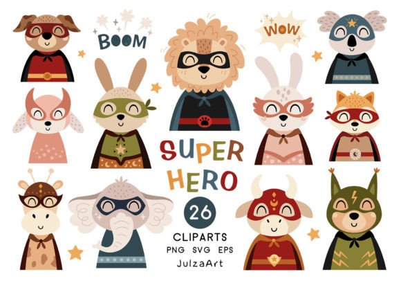 Animal Superhero Clipart: Playful Graphics & Illustrations for Local Brands