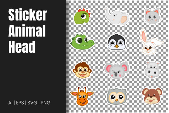 Cartoon Animal Head Stickers Vector