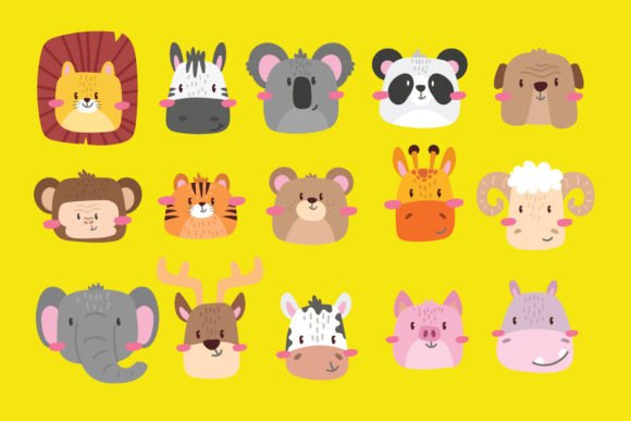 Cute Animal Face Graphics & Illustrations