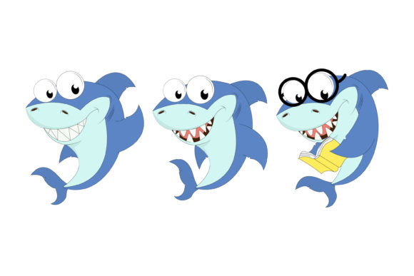 Cute Blue Shark Animal Cartoon: Friendly Graphics & Illustrations