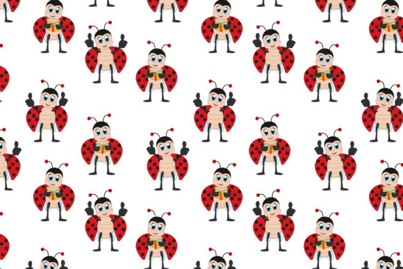 Cute Ladybug Animal Cartoon Pattern Graphics & Illustrations