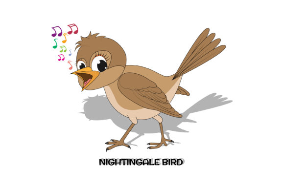 Cute Nightingale Bird Animal Cartoon Graphics & Illustrations