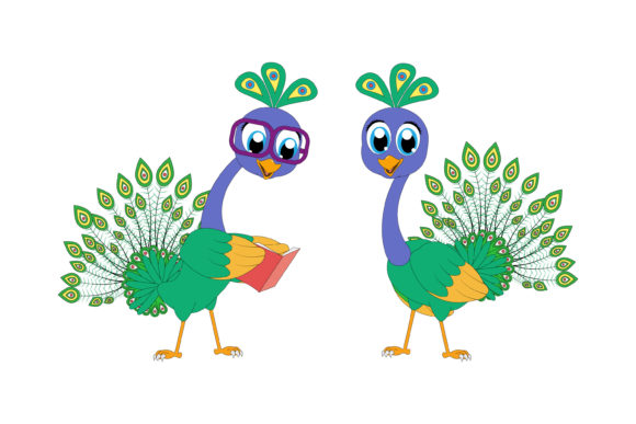 Cute Peacock Bird Animal Cartoon Graphics & Illustrations