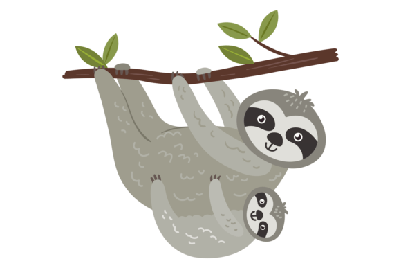 Funny Sloths Hanging Graphics & Illustrations