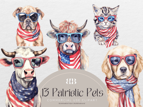 July 4th Patriotic Animal PNG Clipart: Graphics & Illustrations