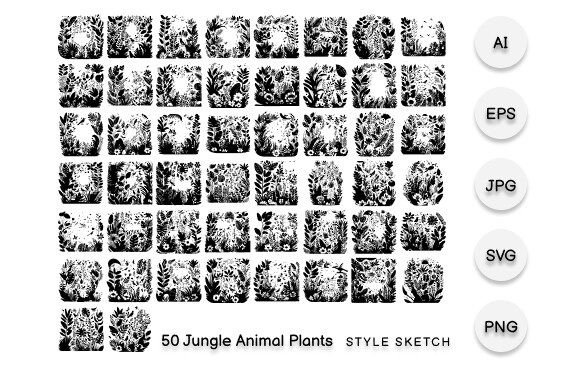 Jungle Animal Plants Element Black