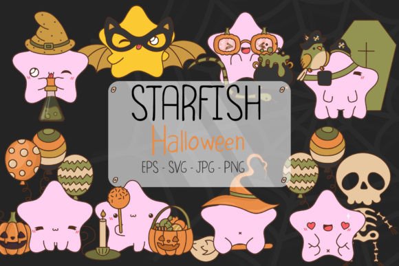 Set Halloween Starfish Graphics & Illustrations